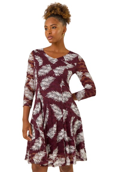 Roman Wine Leaf Print Lace Stretch Dress