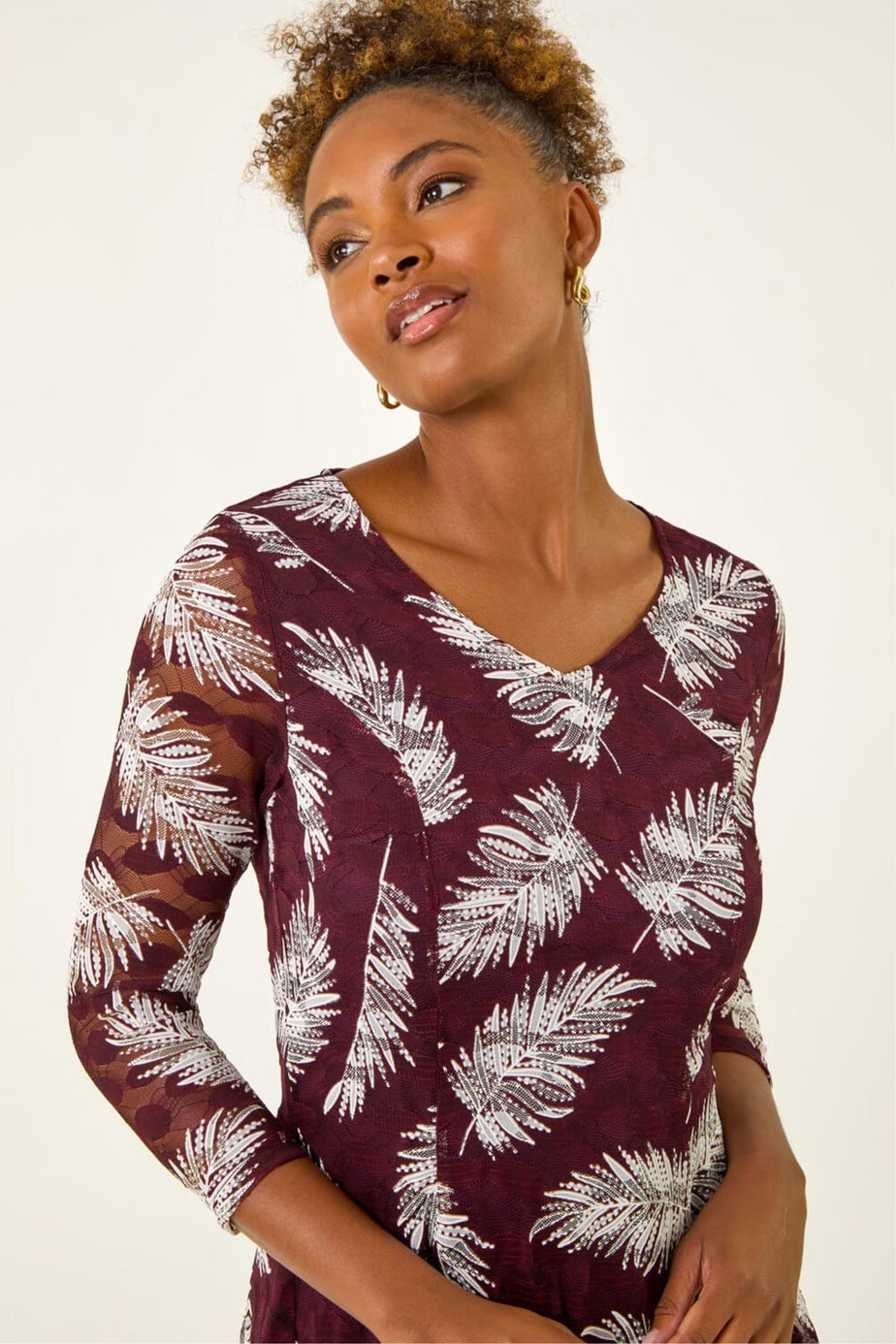 Roman Wine Leaf Print Lace Stretch Dress