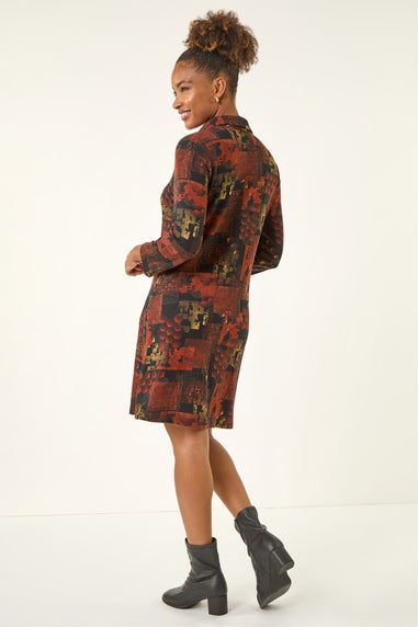 Roman Orange Patchwork Print Shift Dress