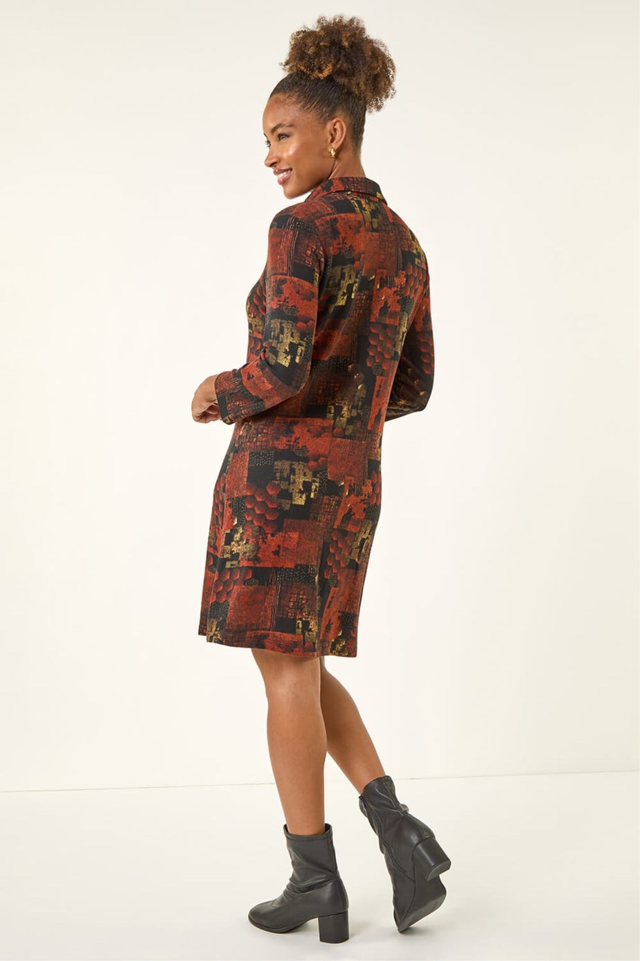 Roman Orange Patchwork Print Shift Dress