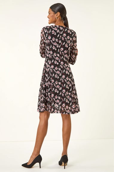 Roman Red Floral Print Lace Stretch Dress