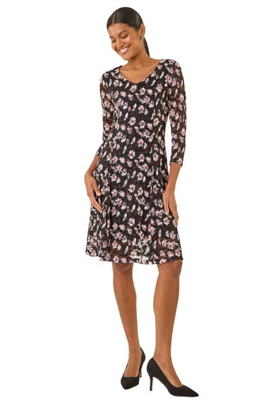 Roman Red Floral Print Lace Stretch Dress