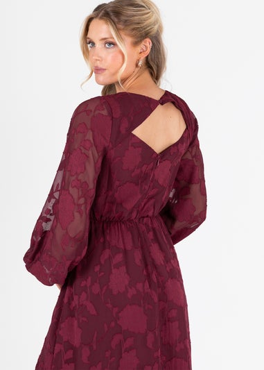 Lovedrobe Red Floral Burnout Long Sleeve Keyhole Back Midaxi Dress