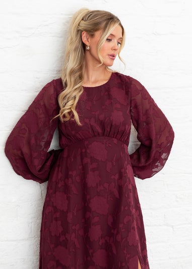Lovedrobe Red Floral Burnout Long Sleeve Keyhole Back Midaxi Dress