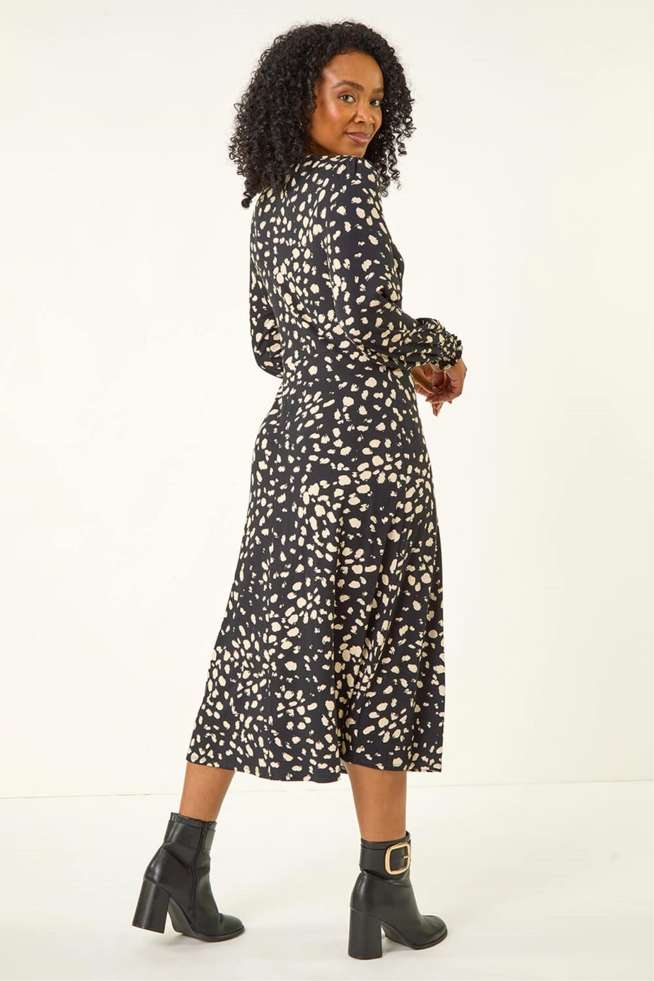 Roman Black Petite Abstract Dot Stretch Dress