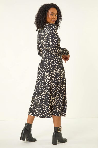 Roman Black Petite Abstract Dot Stretch Dress