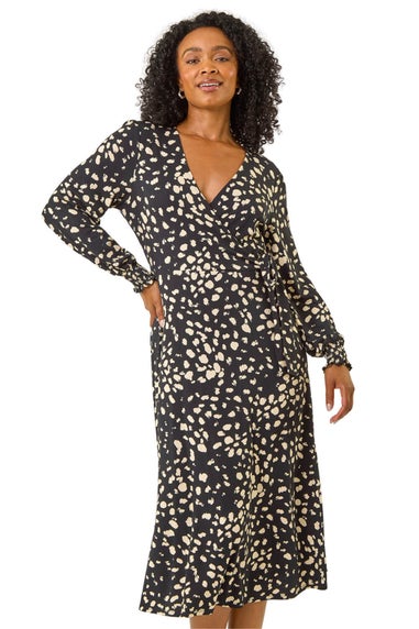 Roman Black Petite Abstract Dot Stretch Dress