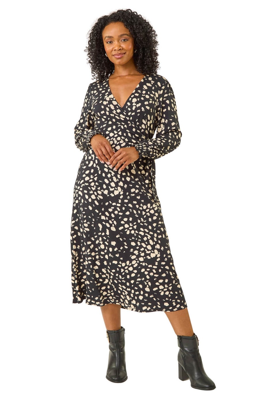 Roman Black Petite Abstract Dot Stretch Dress