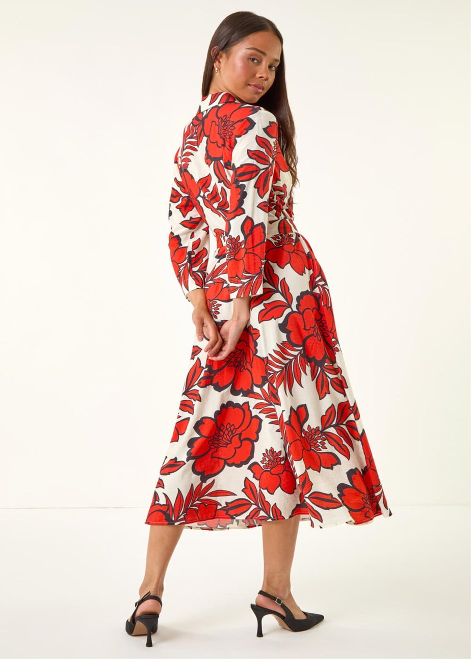 Roman Red Petite Floral Midi Shirt Dress
