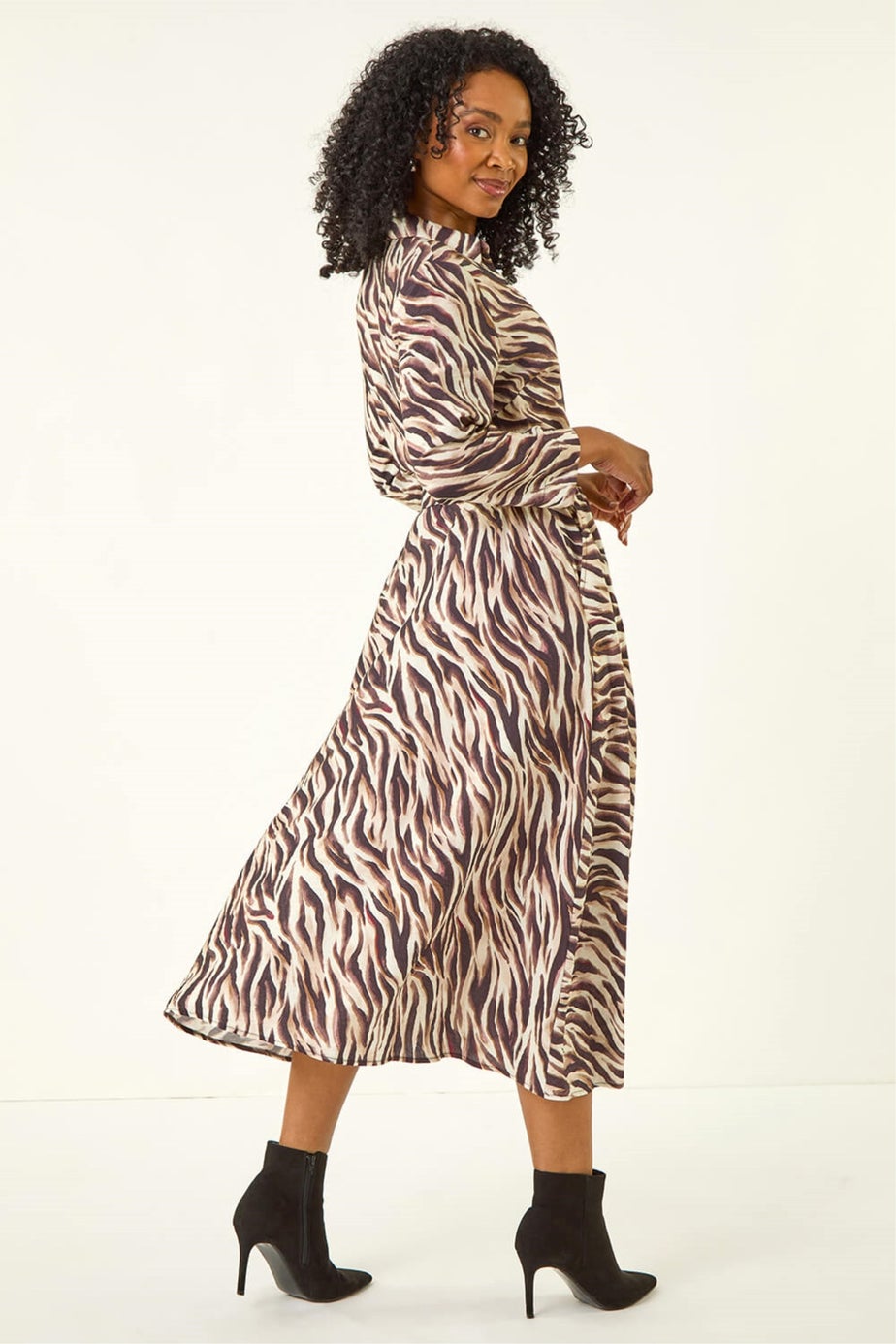 Roman Chocolate Petite Animal Print Midi Shirt Dress