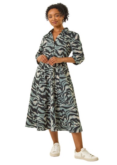Roman Grey Petite Animal Print Stretch Shirt Dress