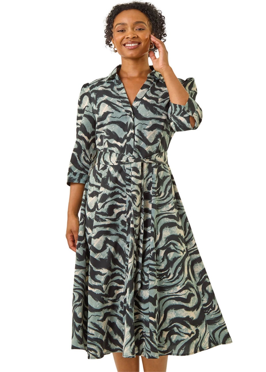 Roman Grey Petite Animal Print Stretch Shirt Dress