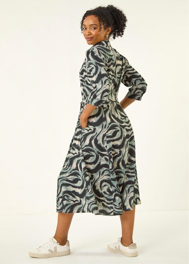 Roman Grey Petite Animal Print Stretch Shirt Dress