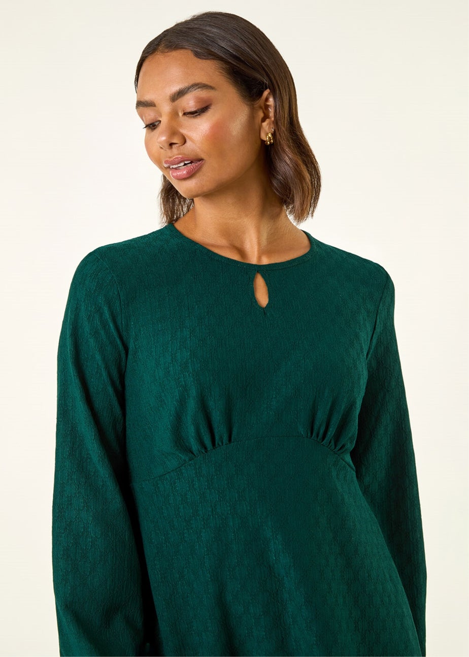 Roman Teal Textured Spot Keyhole Dress