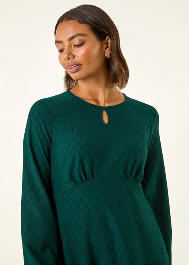 Roman Teal Textured Spot Keyhole Dress