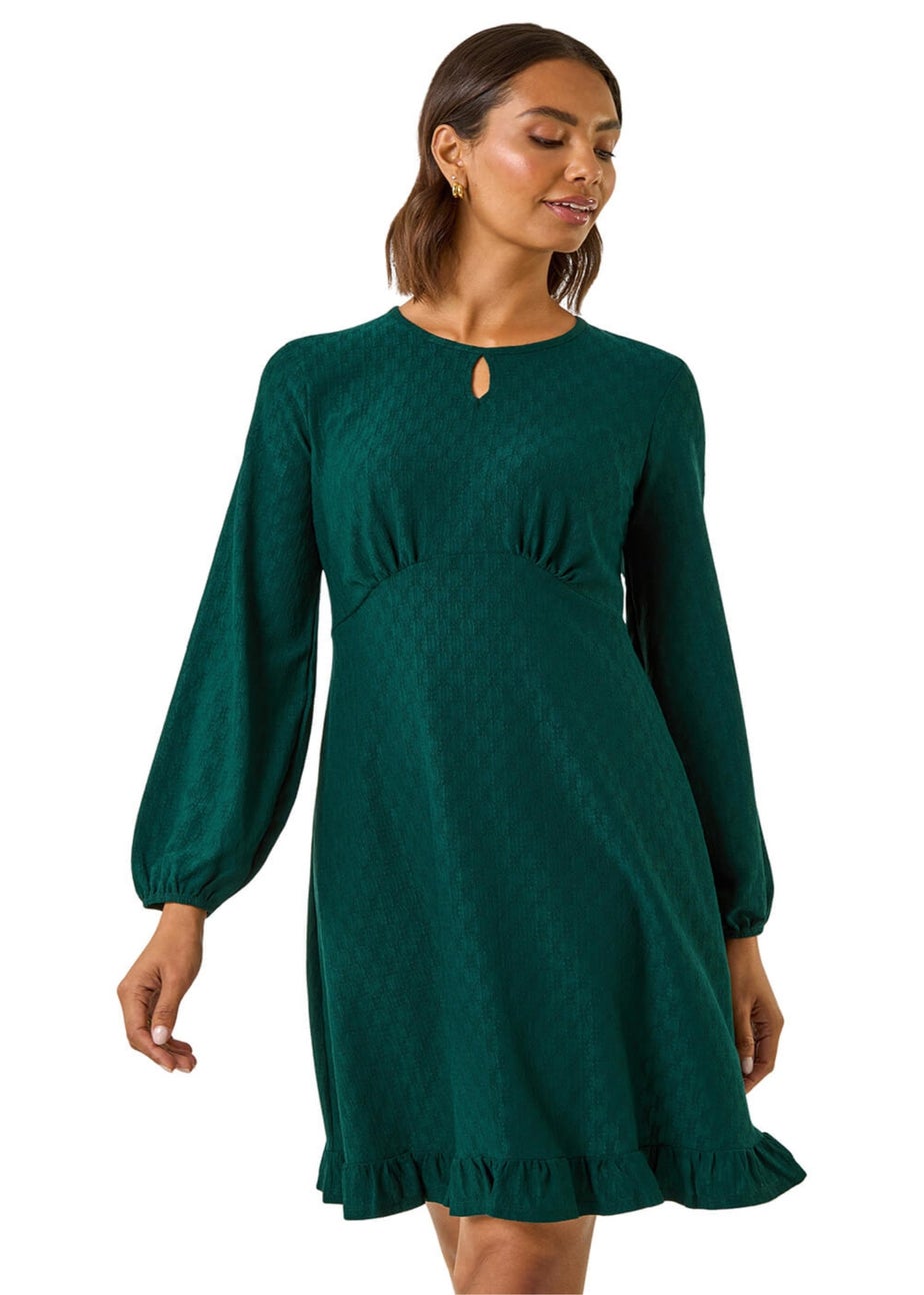 Roman Teal Textured Spot Keyhole Dress
