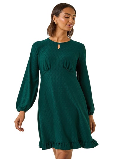 Roman Teal Textured Spot Keyhole Dress