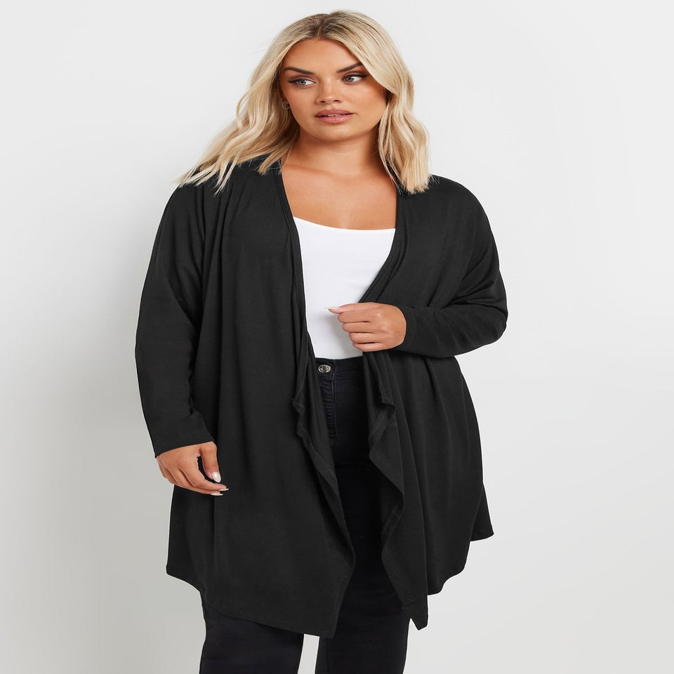 Yours Curve Black Edge To Edge Waterfall Jersey Cardigan