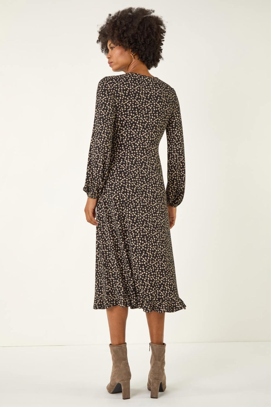 Roman Stone Spot Print Keyhole Midi Dress