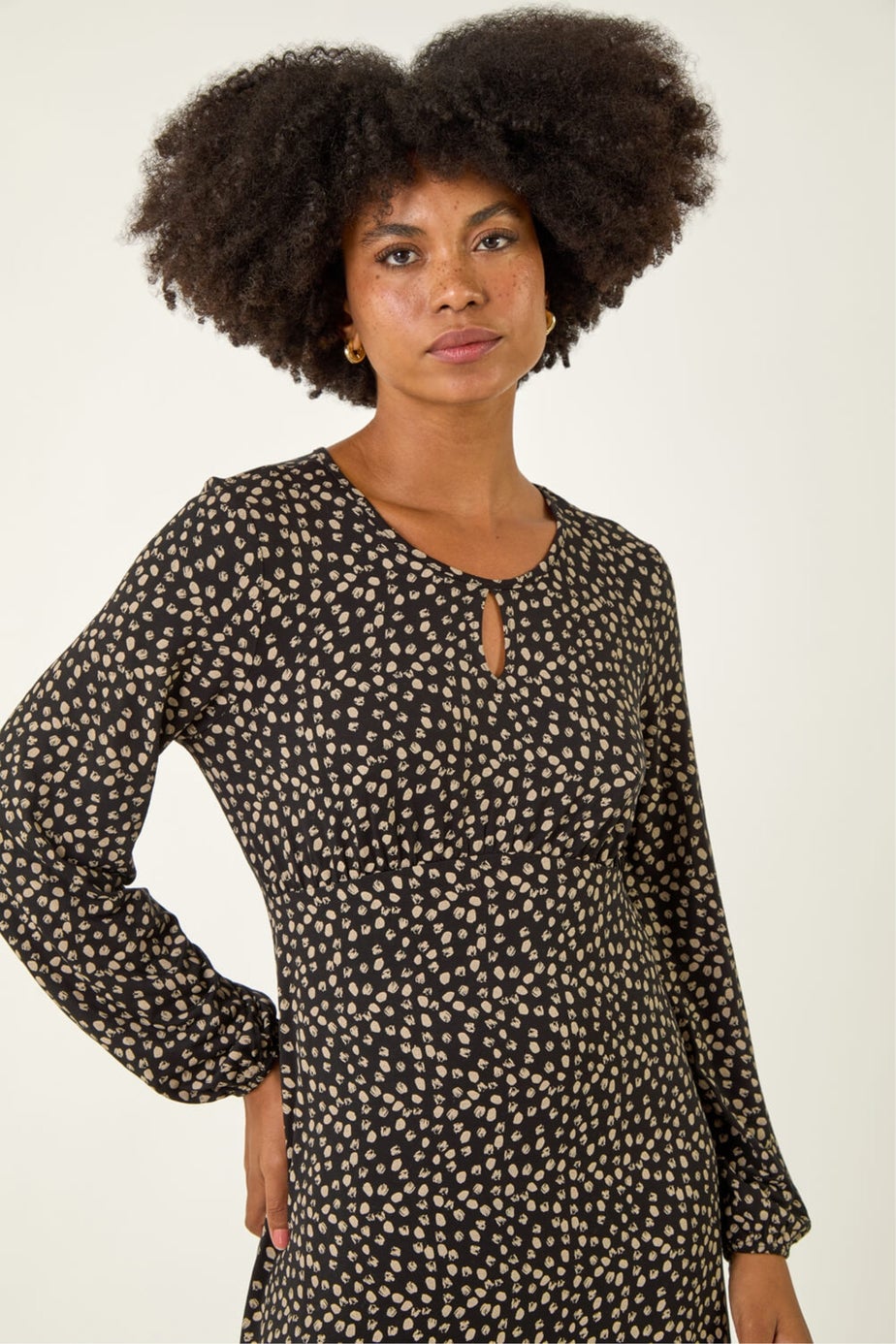 Roman Stone Spot Print Keyhole Midi Dress