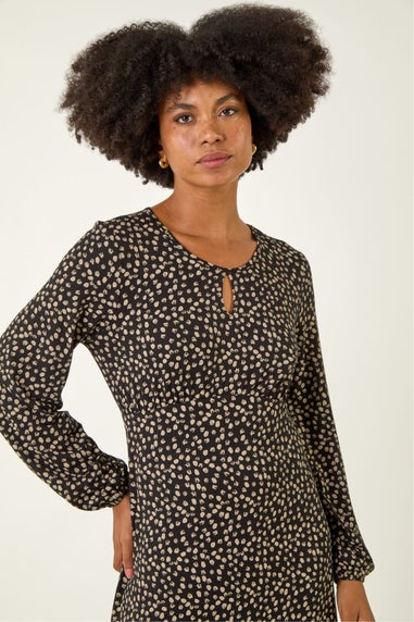 Roman Stone Spot Print Keyhole Midi Dress