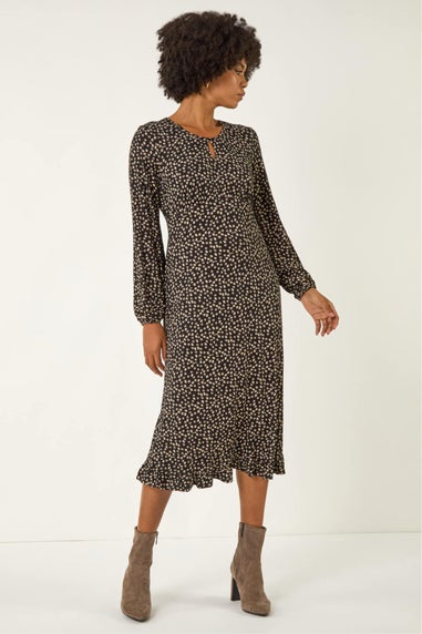 Roman Stone Spot Print Keyhole Midi Dress