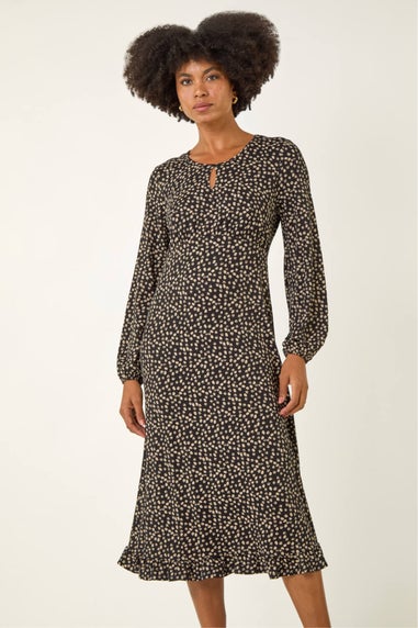 Roman Stone Spot Print Keyhole Midi Dress