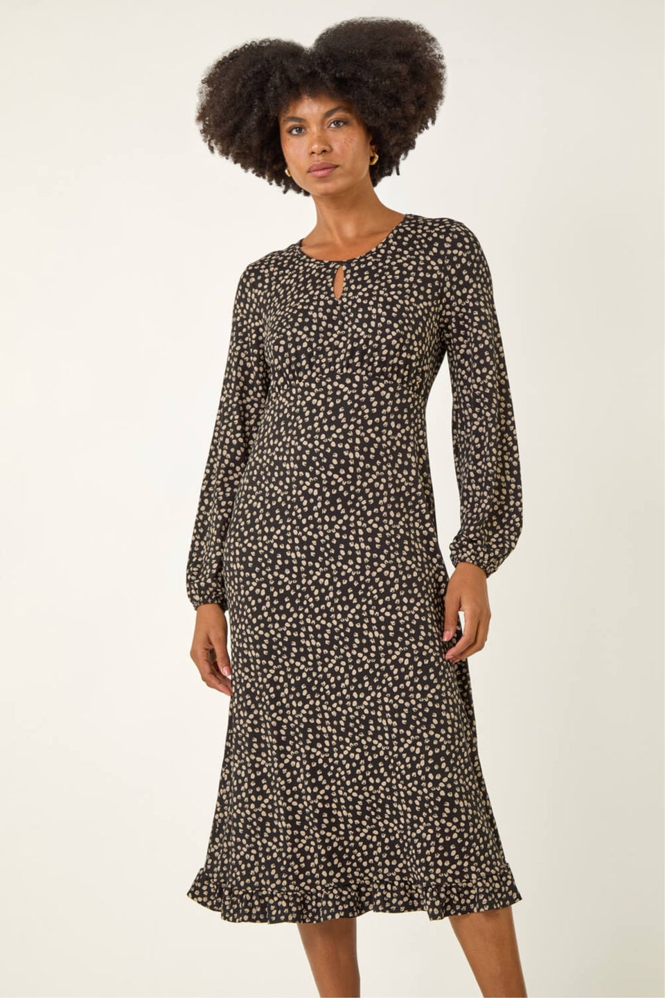 Roman Stone Spot Print Keyhole Midi Dress