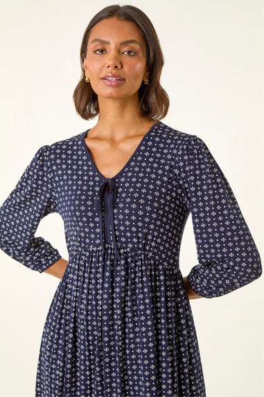 Roman Navy Geometric Bow Stretch Dress