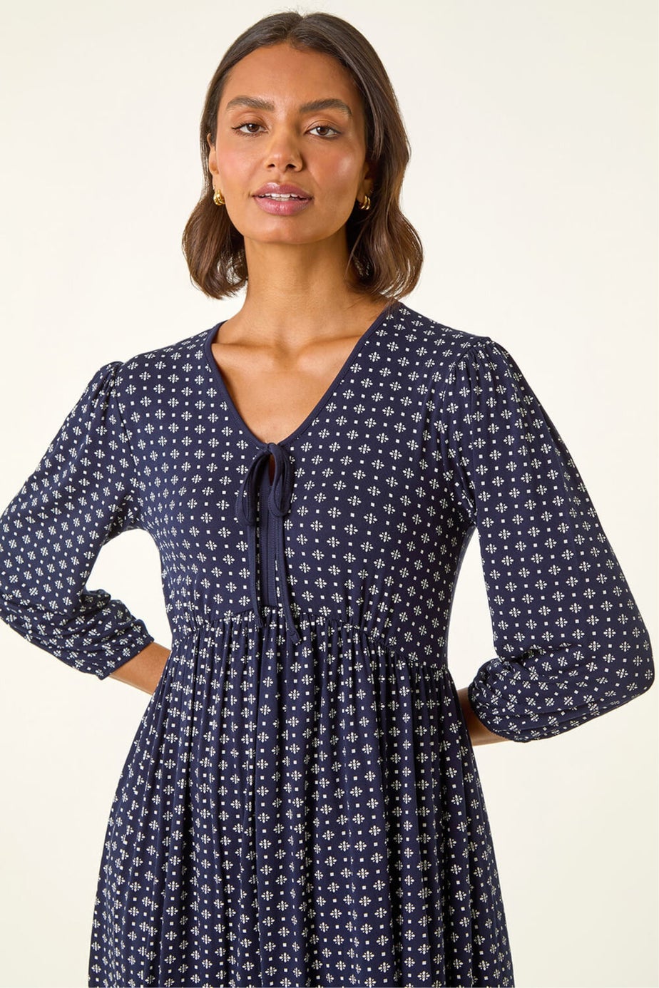 Roman Navy Geometric Bow Stretch Dress
