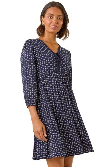 Roman Navy Geometric Bow Stretch Dress