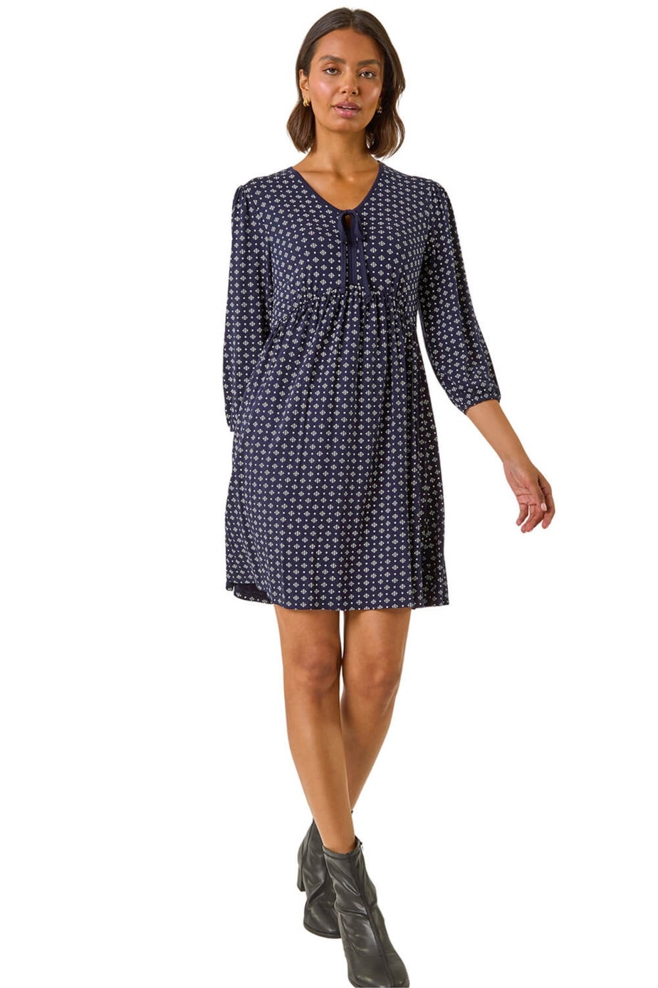 Roman Navy Geometric Bow Stretch Dress