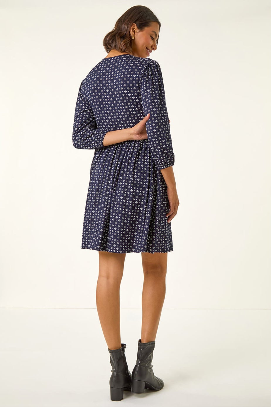 Roman Navy Geometric Bow Stretch Dress