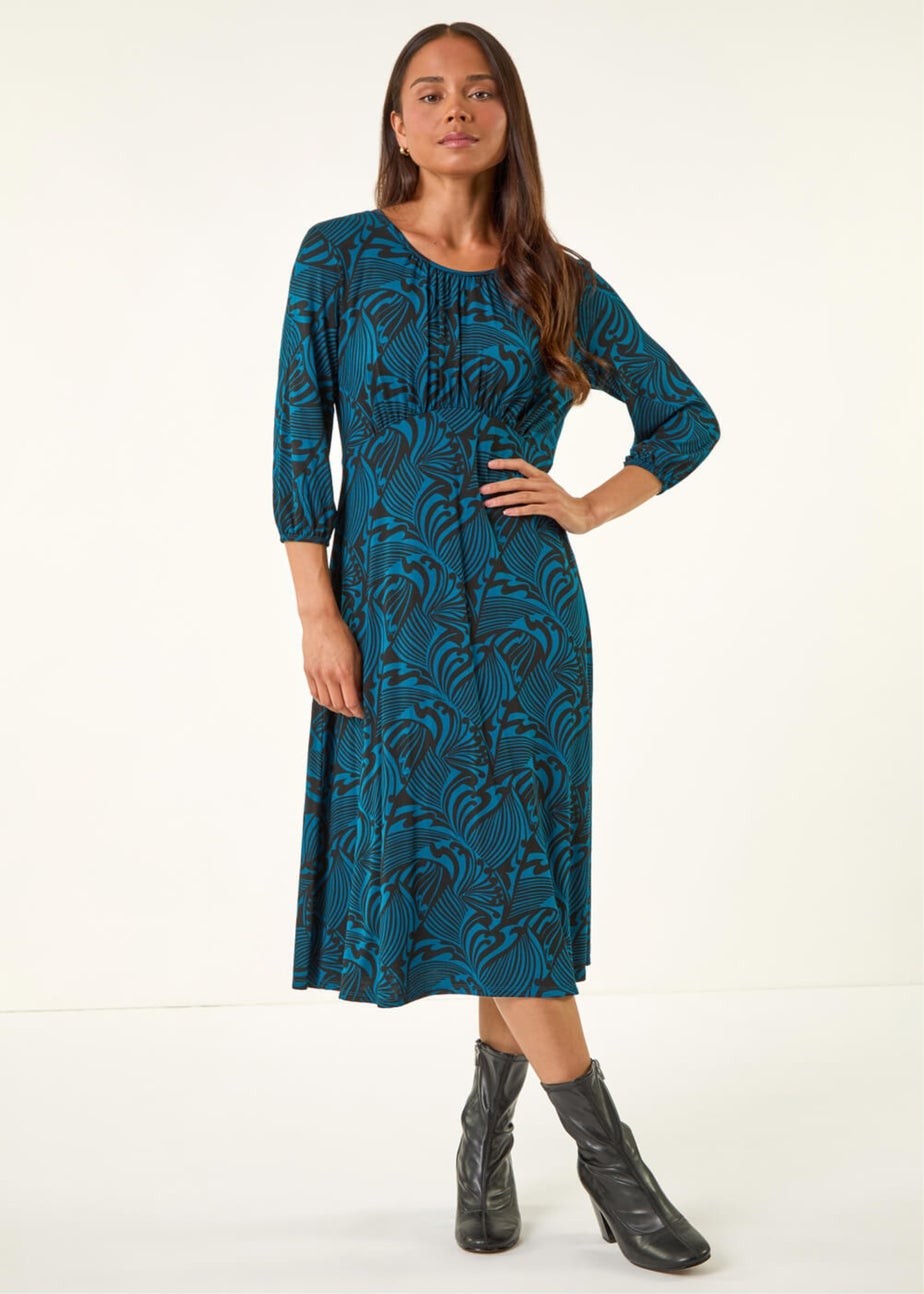 Roman Blue Petite Abstract Swirl Midi Dress