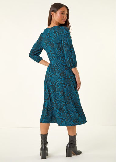 Roman Blue Petite Abstract Swirl Midi Dress