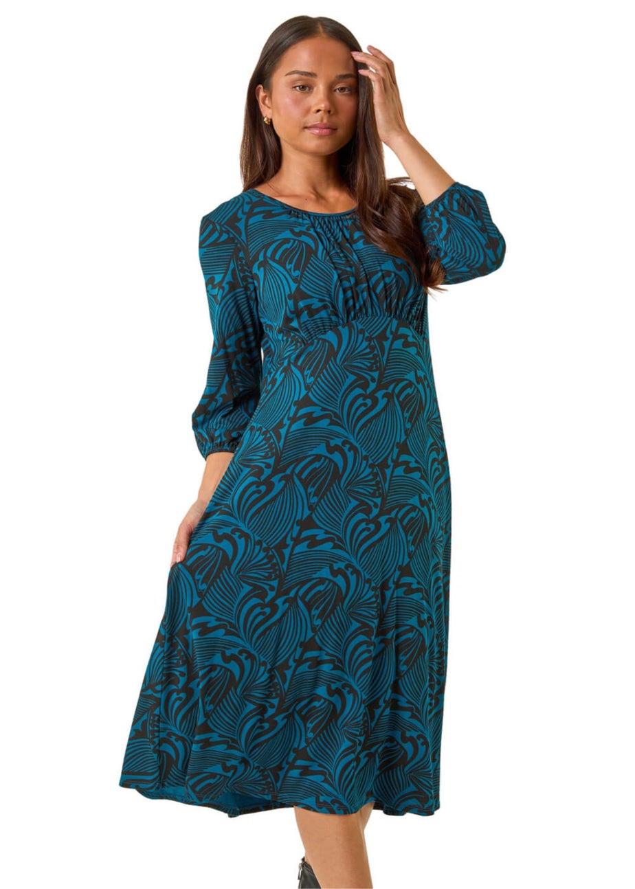 Roman Blue Petite Abstract Swirl Midi Dress