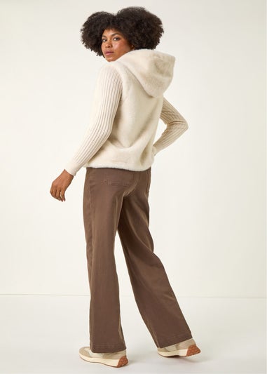 Roman Beige Hooded Faux Fur Gilet