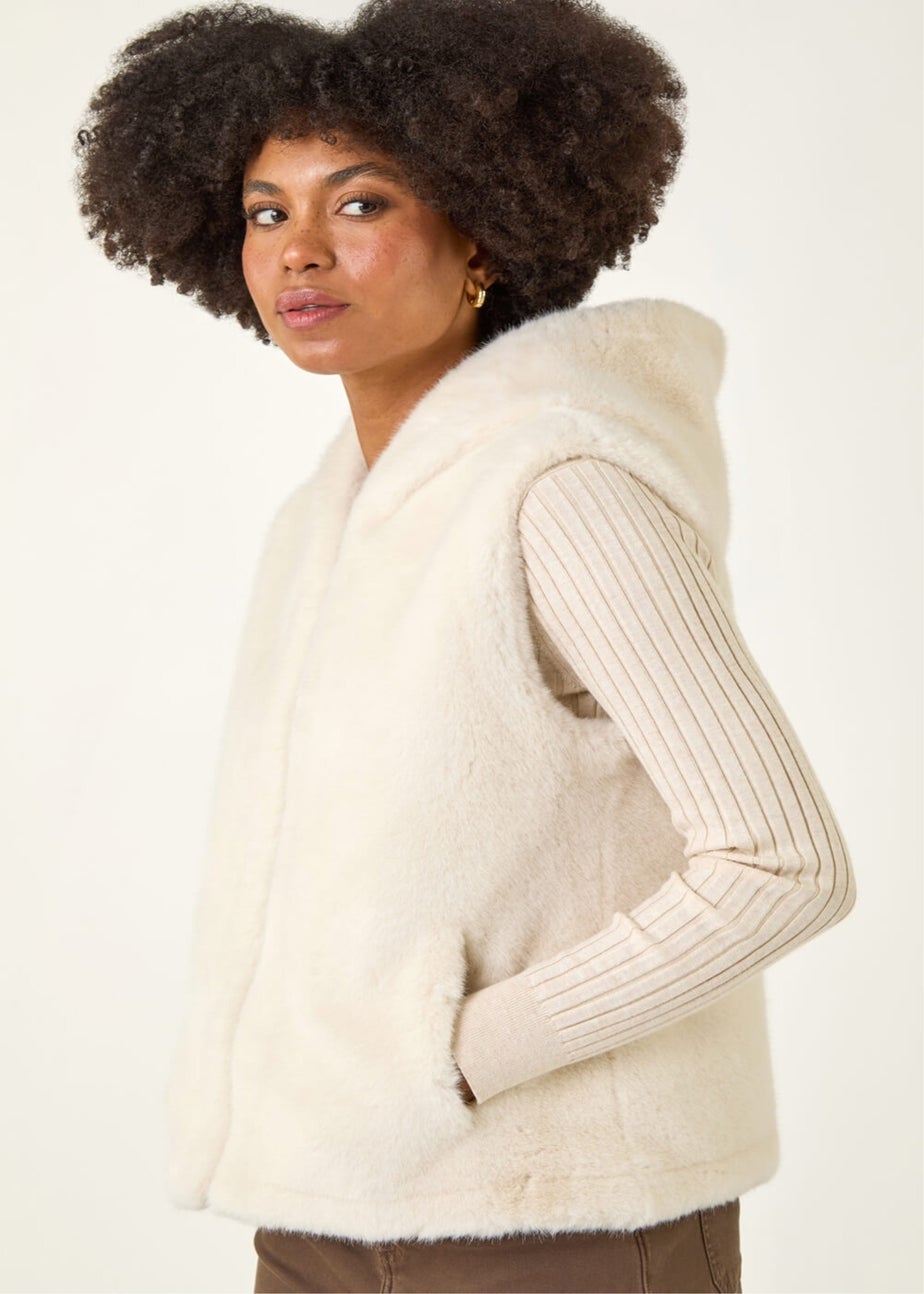 Roman Beige Hooded Faux Fur Gilet