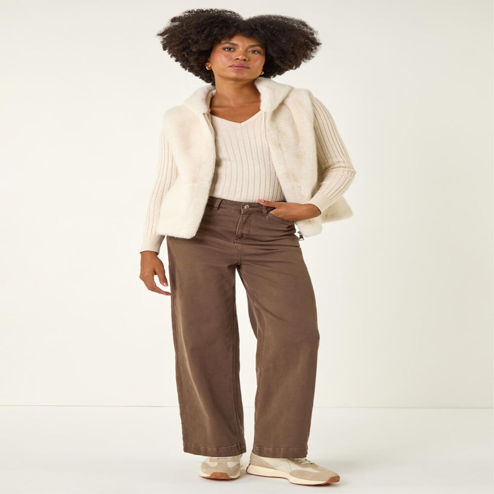 Roman Beige Hooded Faux Fur Gilet