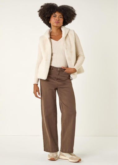 Roman Beige Hooded Faux Fur Gilet