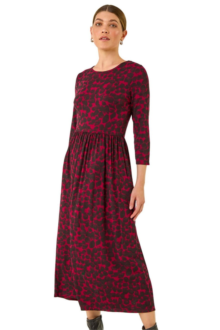 Roman Wine Abstract Spot Stretch Midi Dress