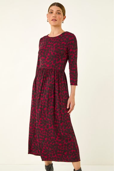 Roman Wine Abstract Spot Stretch Midi Dress