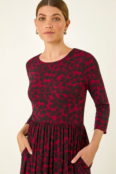 Roman Wine Abstract Spot Stretch Midi Dress