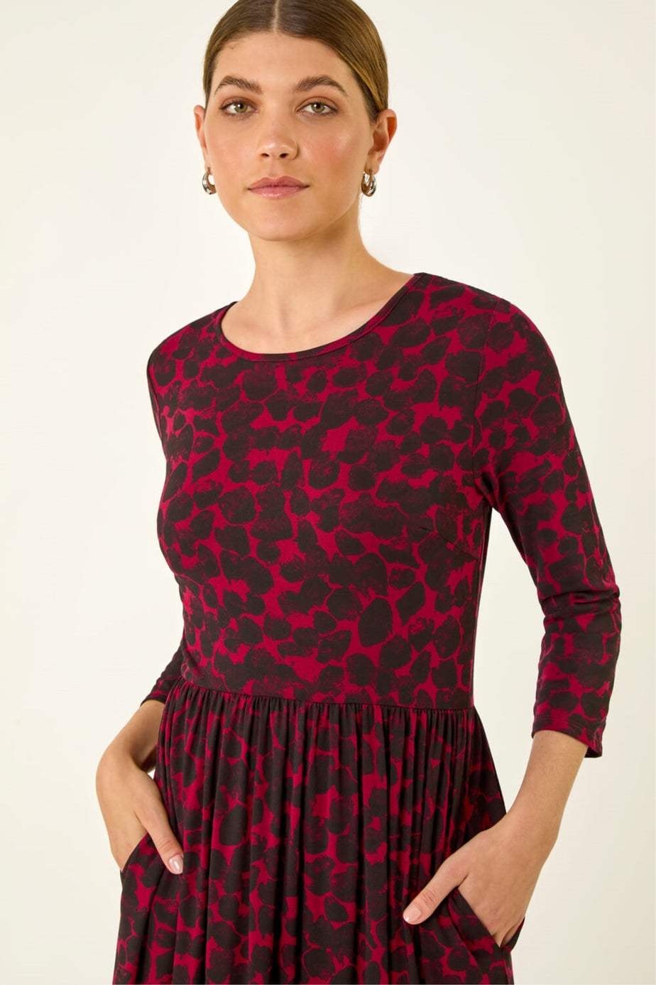 Roman Wine Abstract Spot Stretch Midi Dress