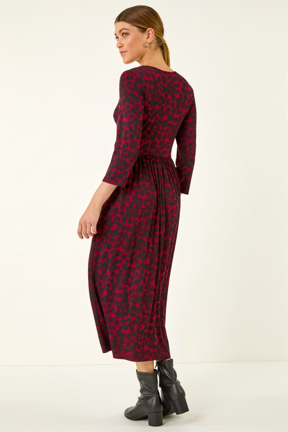 Roman Wine Abstract Spot Stretch Midi Dress