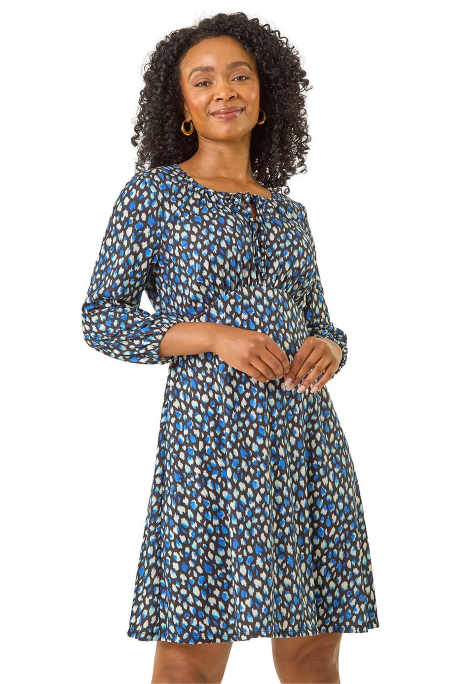 Roman Blue Petite Spot Tie Front Dress