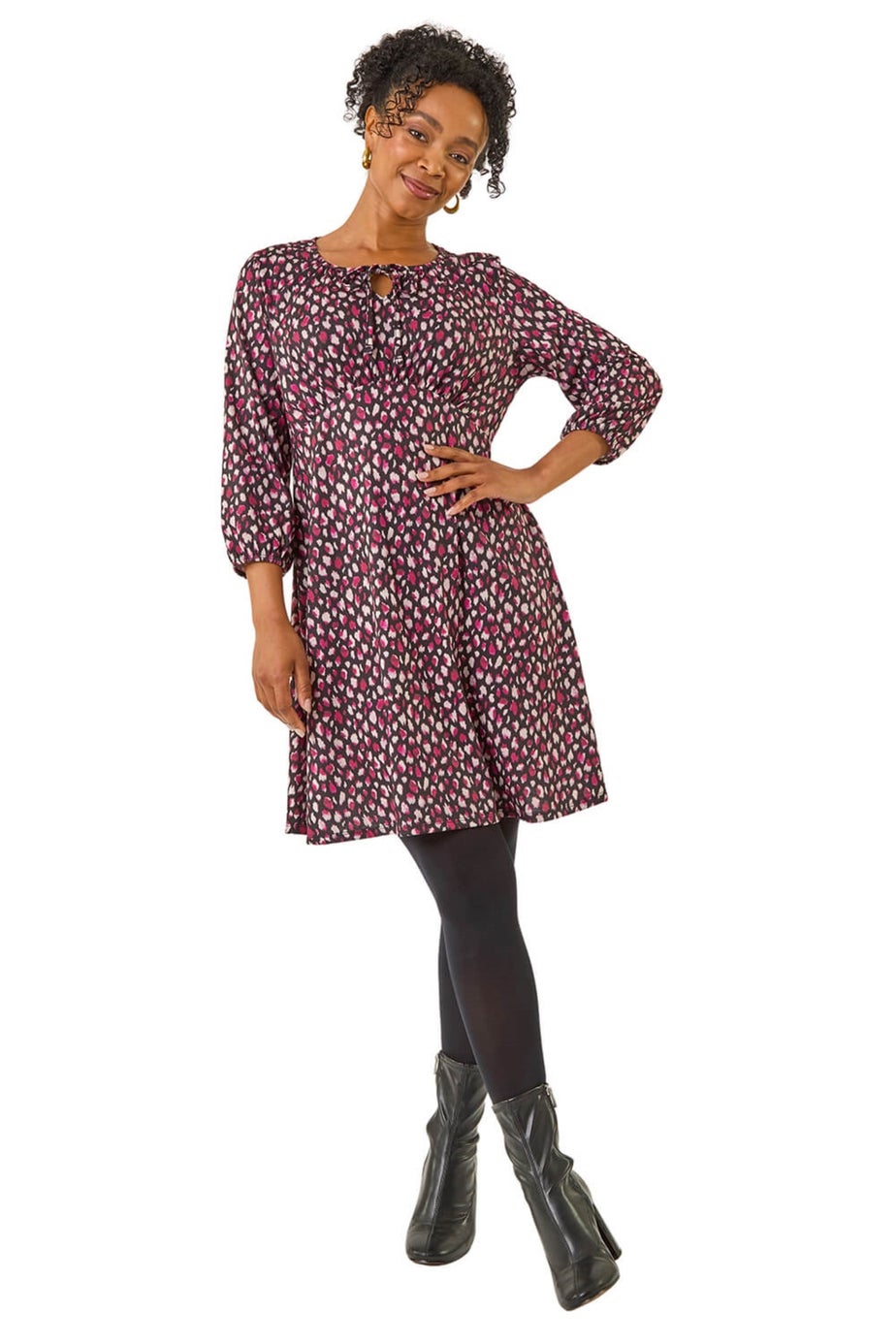 Roman Pink Petite Spot Tie Front Dress
