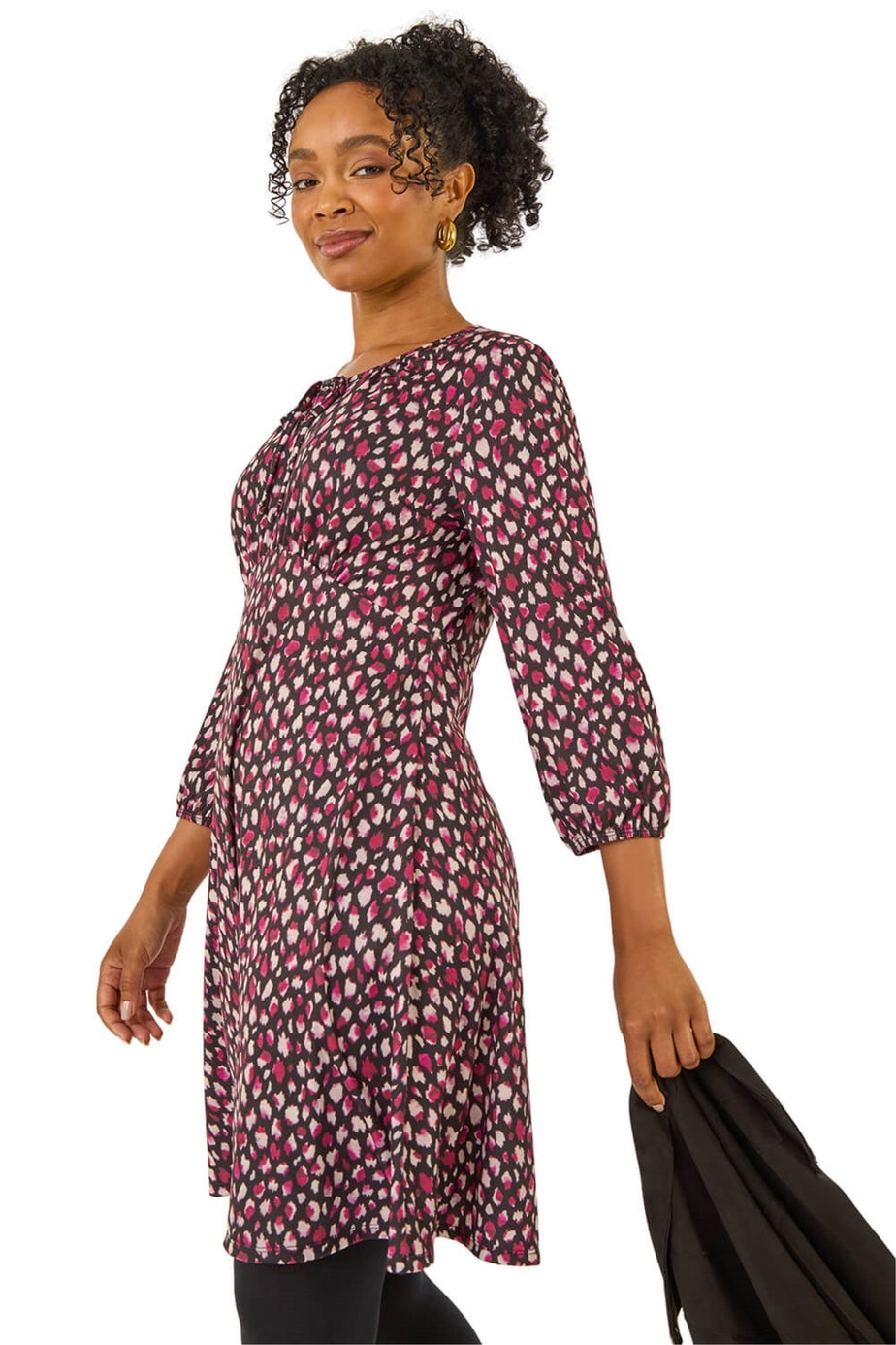 Roman Pink Petite Spot Tie Front Dress