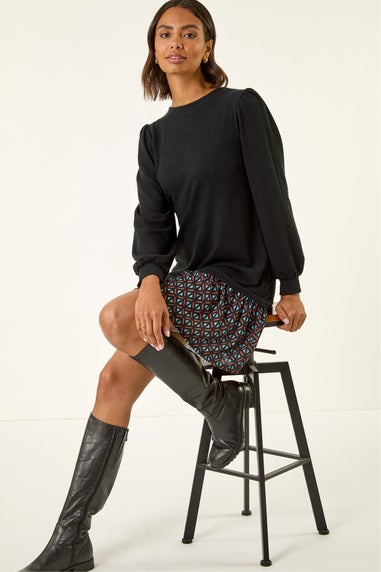 Roman Black Geometric Mix Print Mini Dress