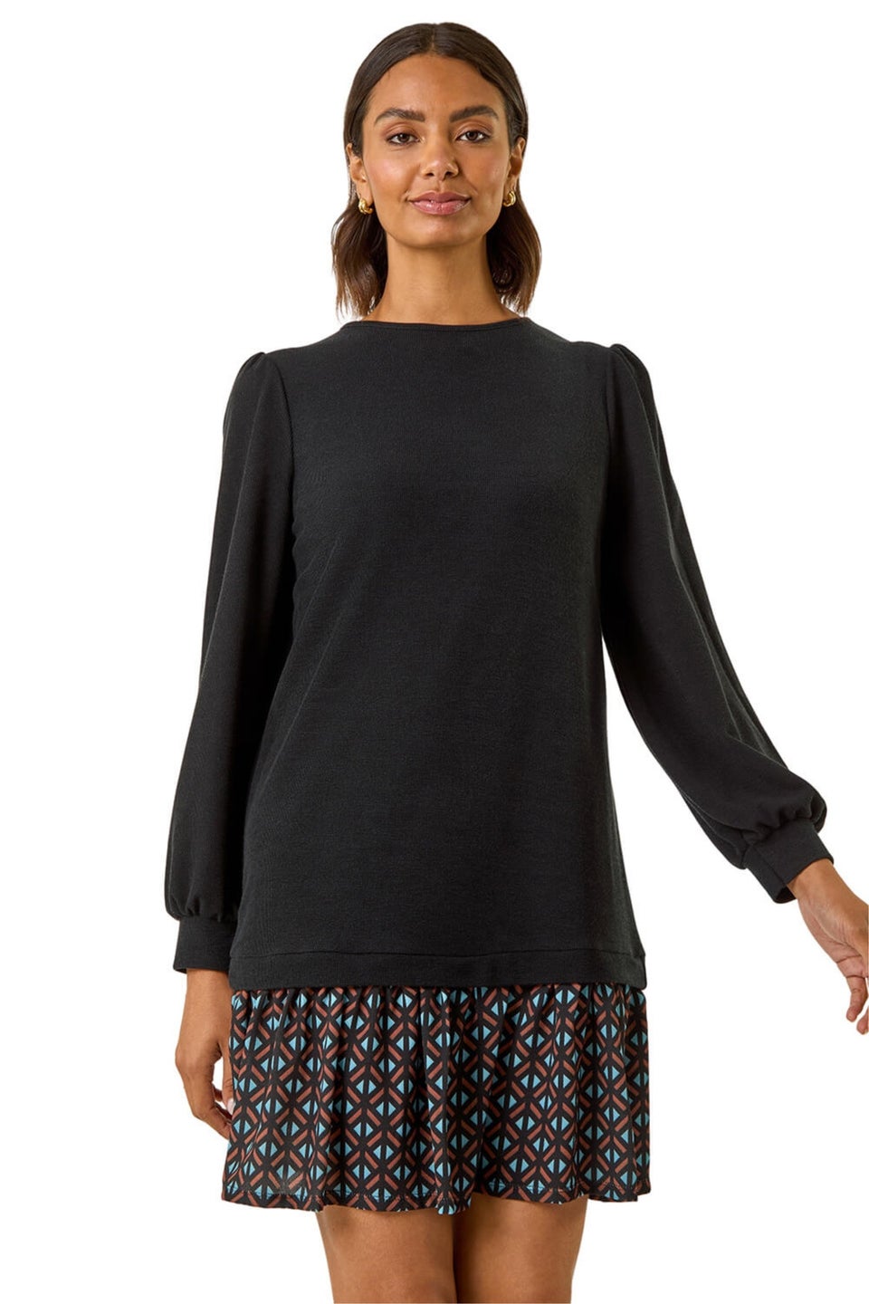 Roman Black Geometric Mix Print Mini Dress